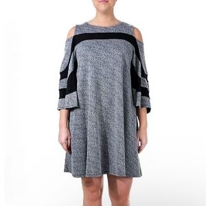 NWT Women's Nina Leonard Colorblock Cold-Shoulder Swing Dress size large